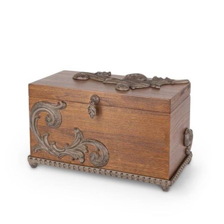 THE GERSON COMPANIES Gerson 95165 Birch Wood Hinged-Lid Box with Metal Acanthus Leaf-Accent & Base 95165